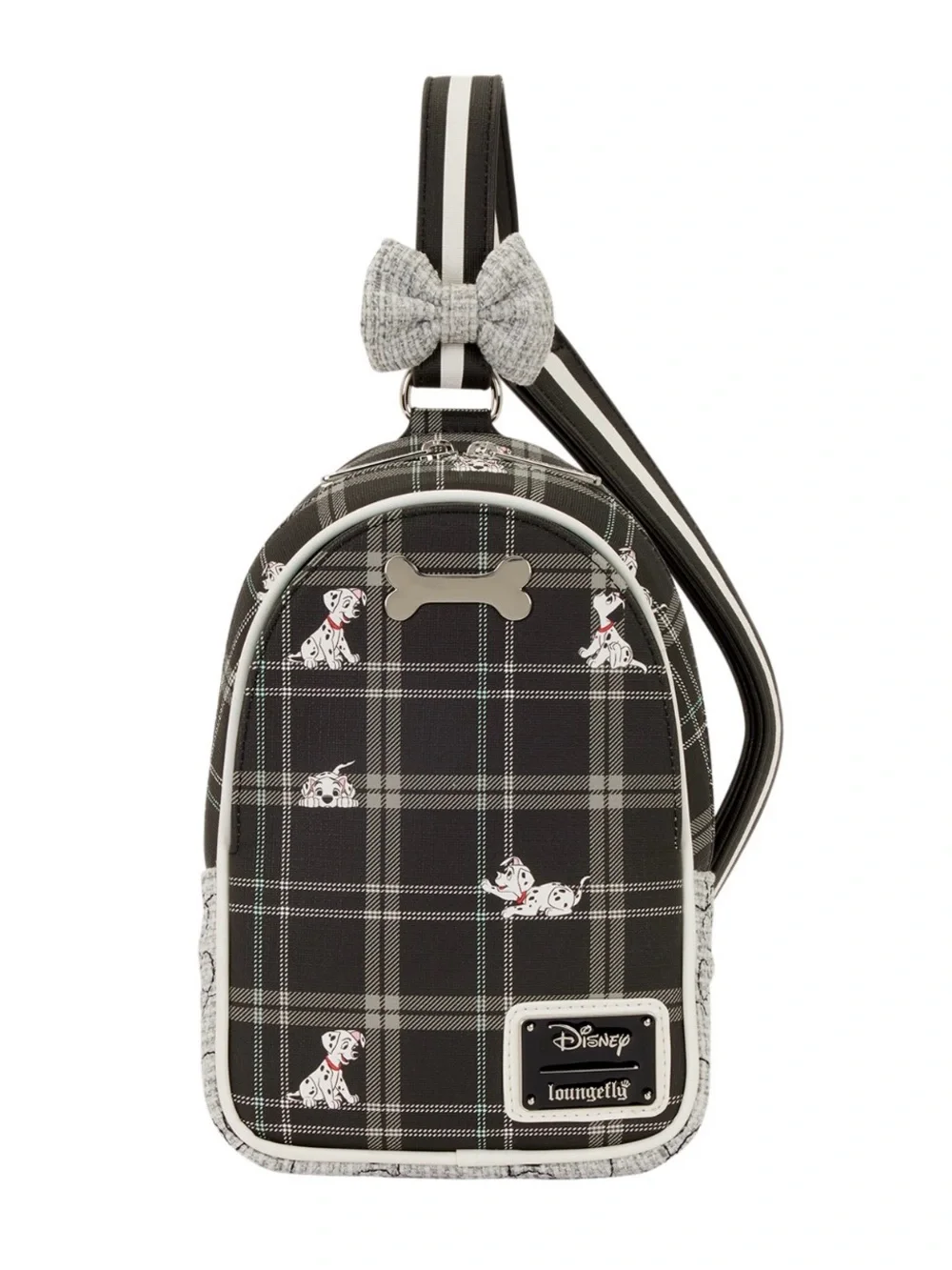 New!! Loungefly Black & Gray 101 Dalmatians Plaid Sling Bag